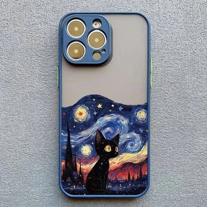 Artistic Black Cat Starry Night iPhone Case -Shockproof Cover for iPhone 14, 15, 16 Series - MERRIAiPhone CaseMERRIA