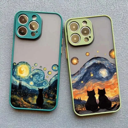 Artistic Black Cat Starry Night iPhone Case -Shockproof Cover for iPhone 14, 15, 16 Series - MERRIAiPhone CaseMERRIA