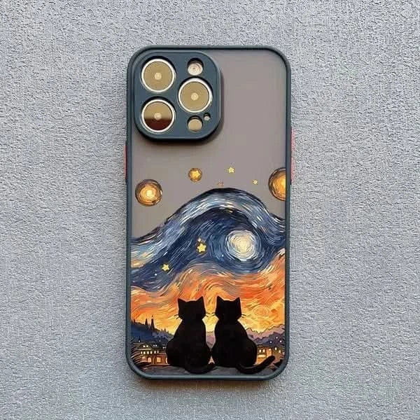 Artistic Black Cat Starry Night iPhone Case -Shockproof Cover for iPhone 14, 15, 16 Series - MERRIAiPhone CaseMERRIA