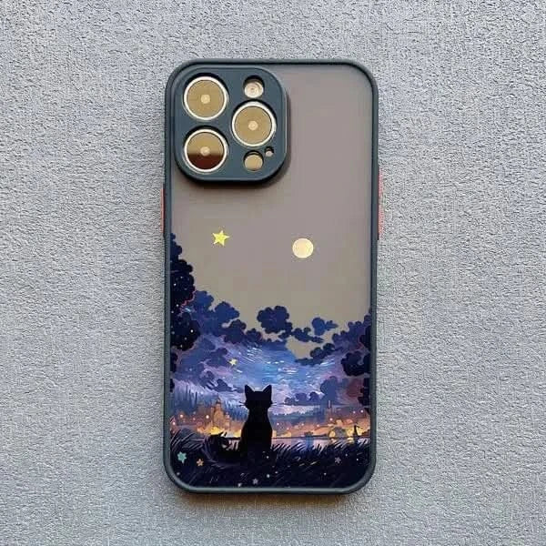 Artistic Black Cat Starry Night iPhone Case -Shockproof Cover for iPhone 14, 15, 16 Series - MERRIAiPhone CaseMERRIA