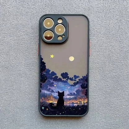 Artistic Black Cat Starry Night iPhone Case -Shockproof Cover for iPhone 14, 15, 16 Series - MERRIAiPhone CaseMERRIA