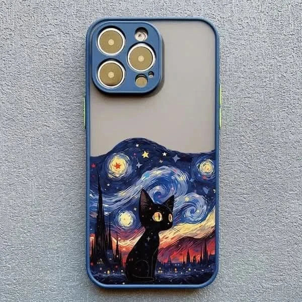 Artistic Black Cat Starry Night iPhone Case -Shockproof Cover for iPhone 14, 15, 16 Series - MERRIAiPhone CaseMERRIA