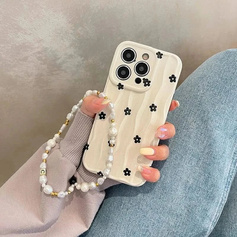 Floral 3D Wave iPhone Case - Soft Silicone White Bumper Cover - Fits iPhone 13-16, 11 Pro MaxiPhone CaseMERRIA
