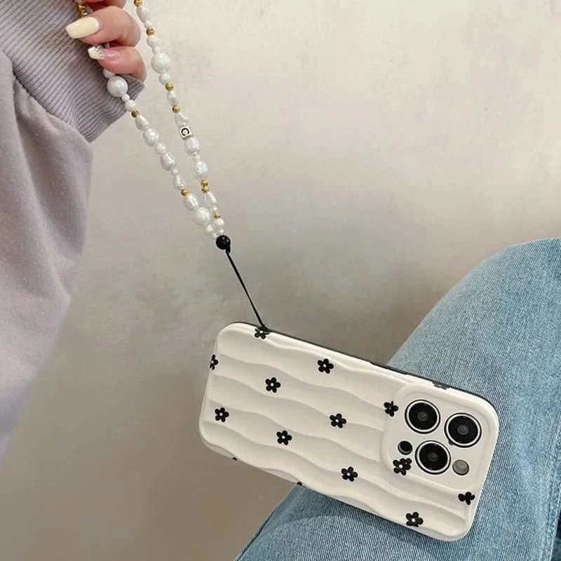 Floral 3D Wave iPhone Case - Soft Silicone White Bumper Cover - Fits iPhone 13-16, 11 Pro MaxiPhone CaseMERRIA