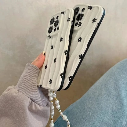 Floral 3D Wave iPhone Case - Soft Silicone White Bumper Cover - Fits iPhone 13-16, 11 Pro MaxiPhone CaseMERRIA