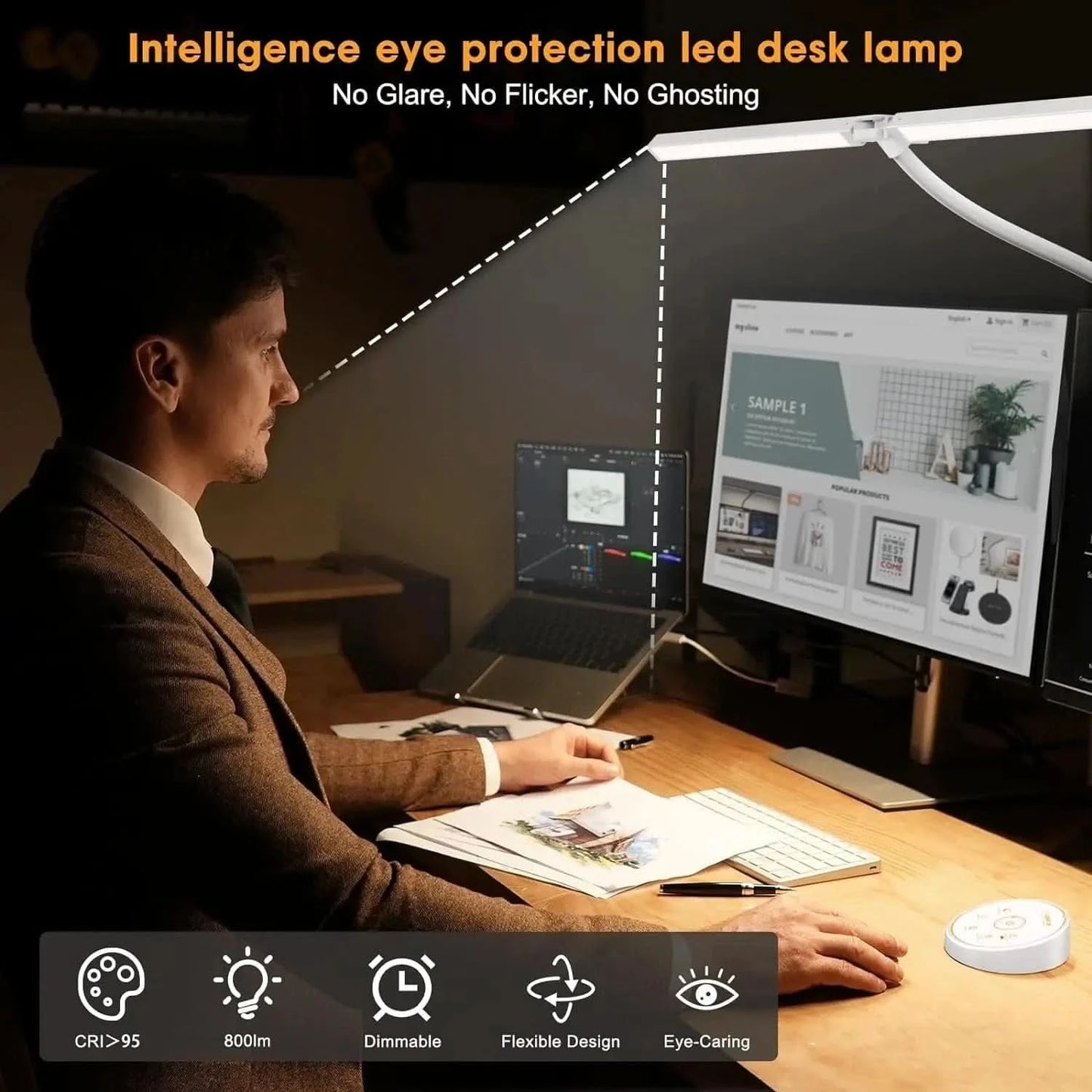 Double Head Foldable LED Desk Lamp | Dimmable & Eye-Caring Office LightLed BulbsMERRIA