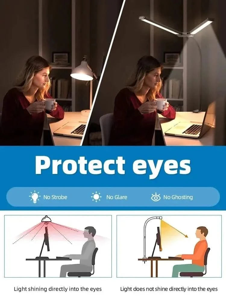 Double Head Foldable LED Desk Lamp | Dimmable & Eye-Caring Office LightLed BulbsMERRIA