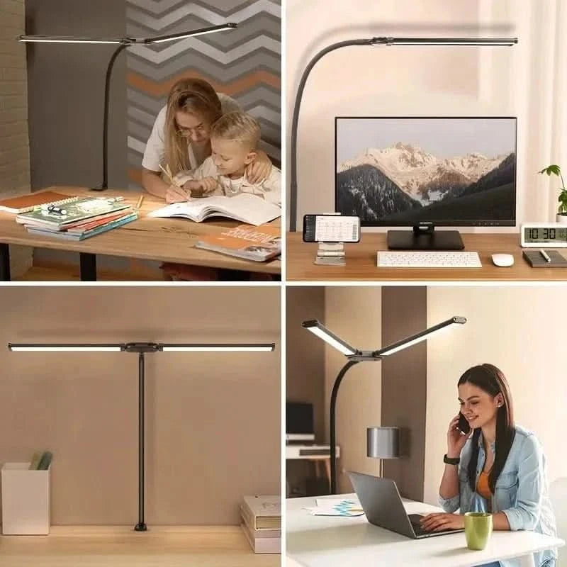 Double Head Foldable LED Desk Lamp | Dimmable & Eye-Caring Office LightLed BulbsMERRIA