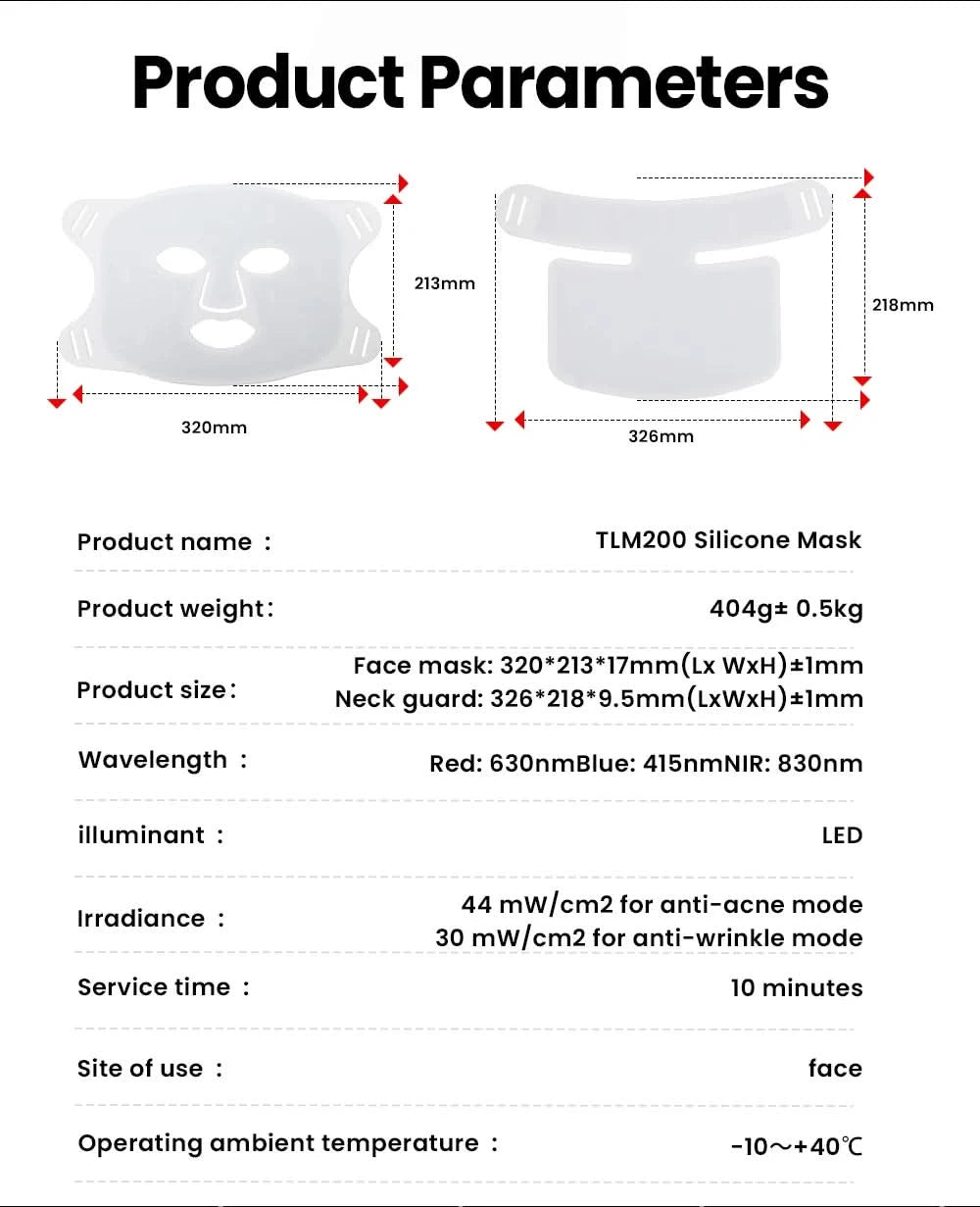Red Light Therapy LED Face & Neck Mask - Skin Rejuvenation & Anti-Aging - MERRIAMERRIATLM200K