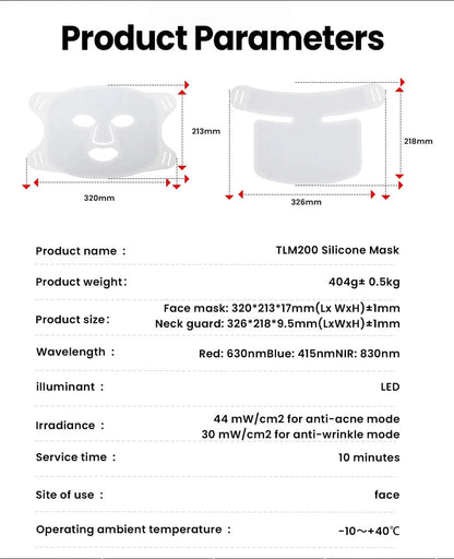 Red Light Therapy LED Face & Neck Mask - Skin Rejuvenation & Anti-Aging - MERRIAMERRIATLM200K