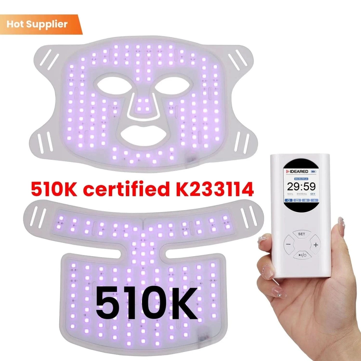 Red Light Therapy LED Face & Neck Mask - Skin Rejuvenation & Anti-Aging - MERRIAMERRIATLM200K