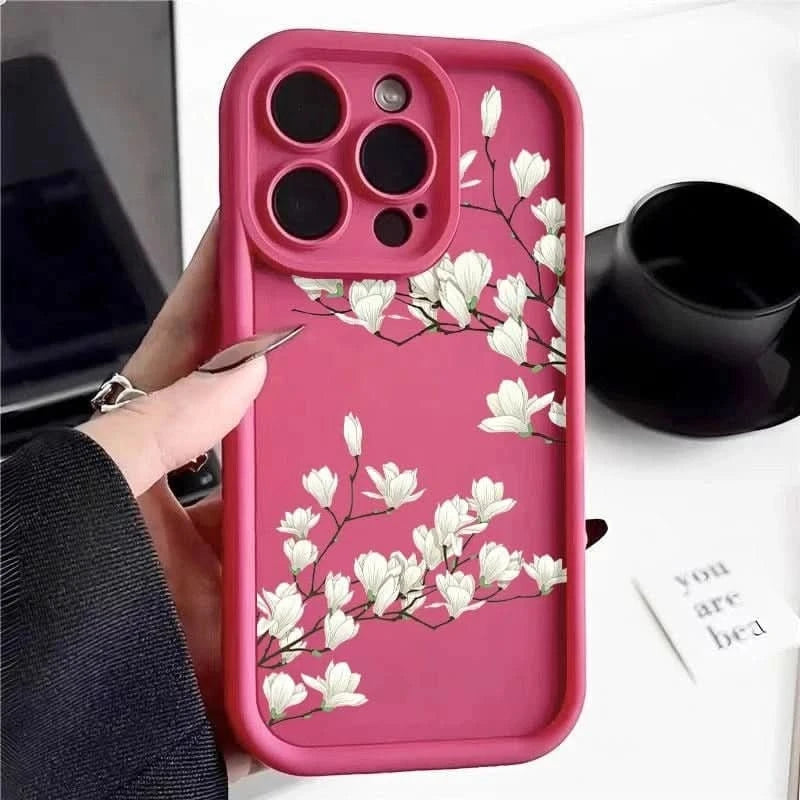 Magnolia Flower TPU iPhone Case - Shockproof Silicone Cover for iPhone 16/15/14 Pro MaxMERRIA