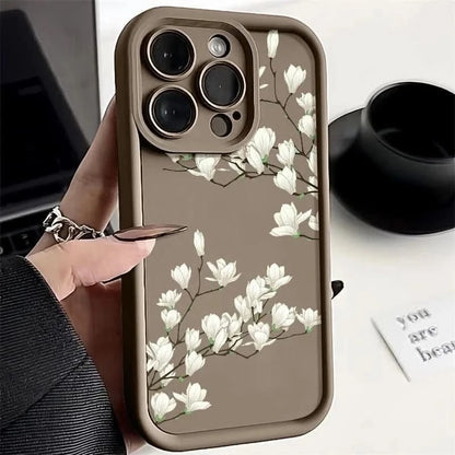 Magnolia Flower TPU iPhone Case - Shockproof Silicone Cover for iPhone 16/15/14 Pro MaxMERRIA
