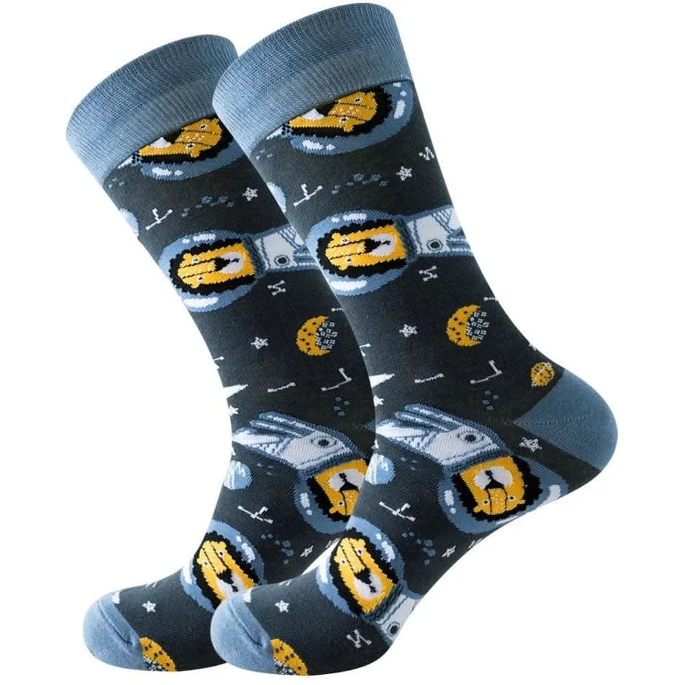 Original Happy Animal Astronaut Geometric Crew Halloween Socks - MERRIAAdult SocksMERRIA