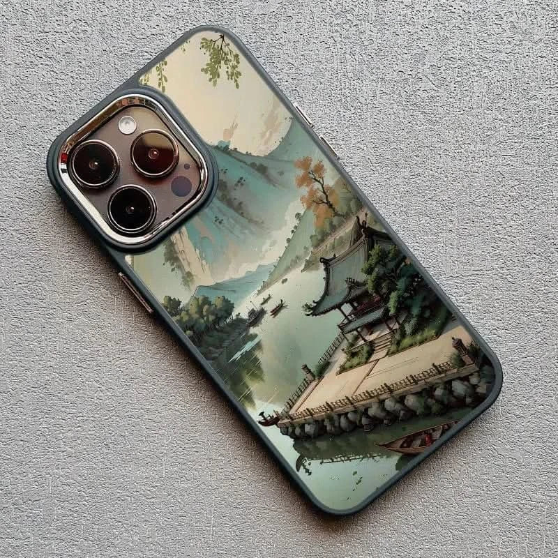 Vintage Mountain Peak Lake iPhone Case - Soft Protective Cover (iPhone 15 & 16 Series)iPhone CaseMERRIA