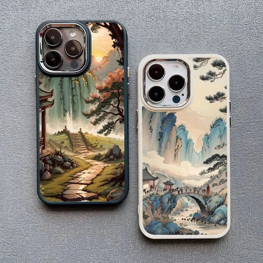 Vintage Mountain Peak Lake iPhone Case - Soft Protective Cover (iPhone 15 & 16 Series)iPhone CaseMERRIA
