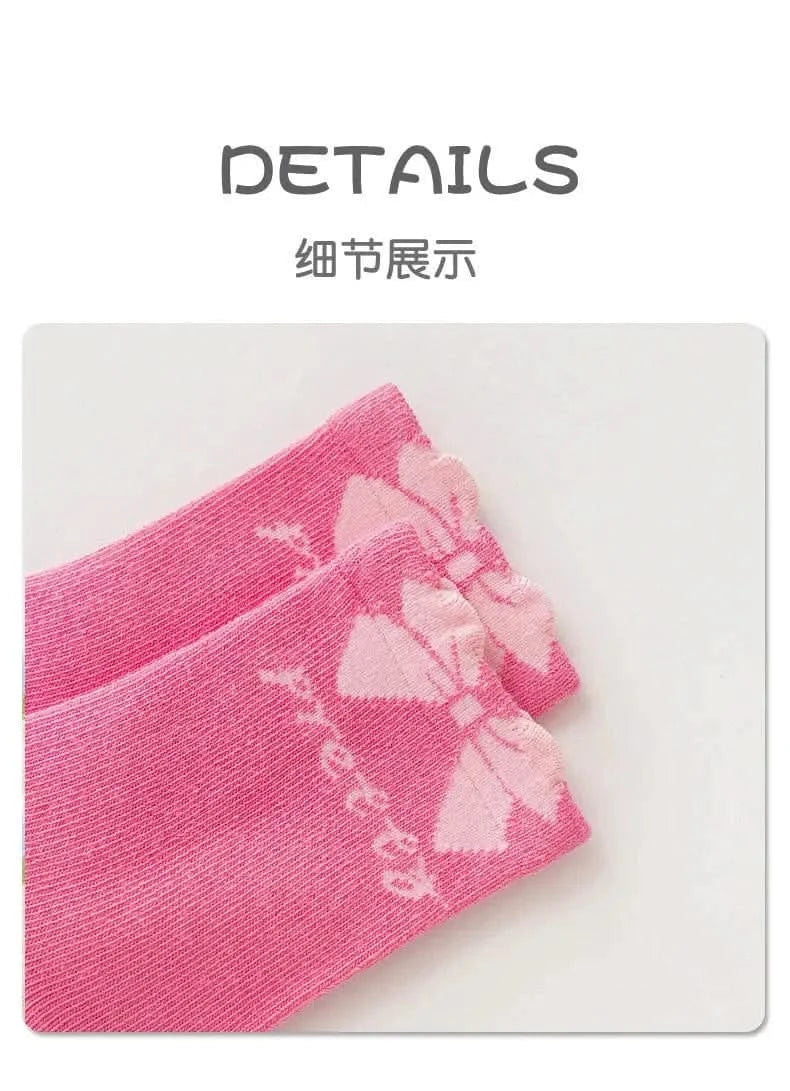 Sweet Rosy Bowknot Spring Girls Socks - 5 Pairs Kids Calf Cotton Children Socks - MERRIAKids SocksMERRIA