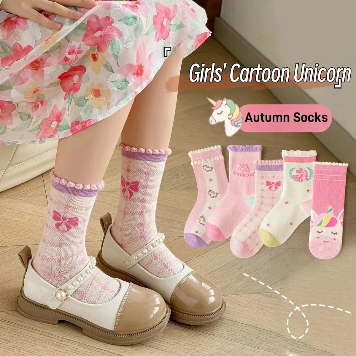 Sweet Rosy Bowknot Spring Girls Socks - 5 Pairs Kids Calf Cotton Children Socks - MERRIAKids SocksMERRIA