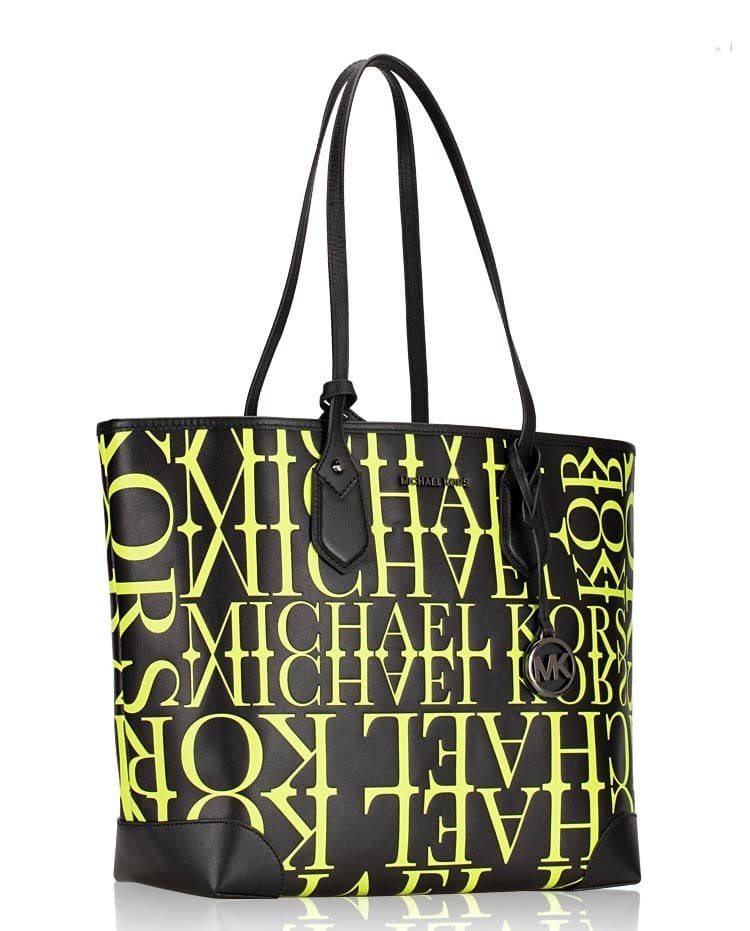 Michael Kors Eva Large Newsprint Logo Leather Tote Bag