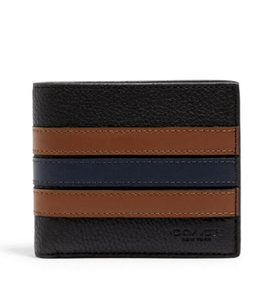 Coach 3 In 1 PECD Varsity Stripe Wallet In Black Saddle