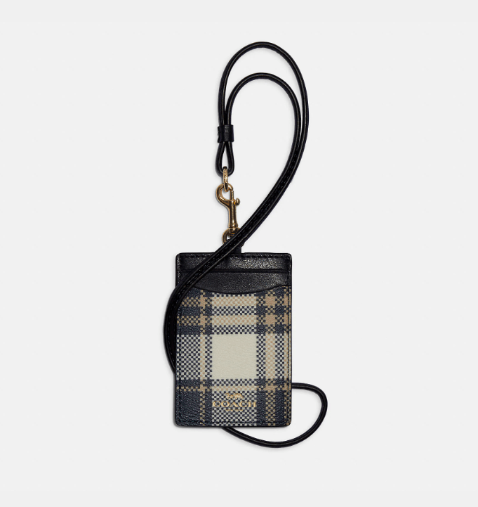 Coach Id Lanyard With Garden Plaid Print