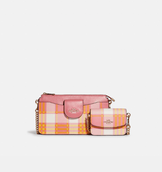 Coach Poppy Crossbody With Card Case With Garden Plaid Print