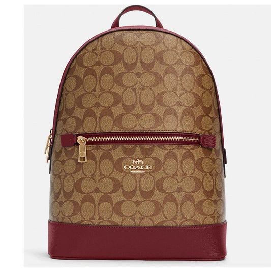 Coach Kenley Backpack In Signature Canvas (Khaki/Cherry)