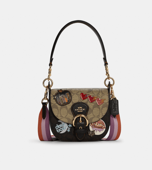 Coach Kleo Shoulder Bag 17 In Colorblock Signature Canvas With Disco Patches