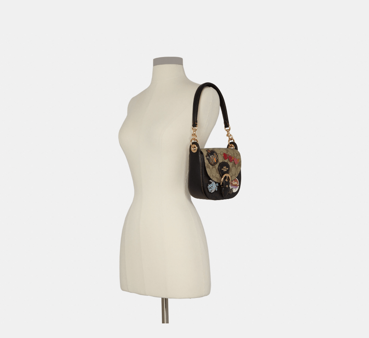 Coach Kleo Shoulder Bag 17 In Colorblock Signature Canvas With Disco Patches