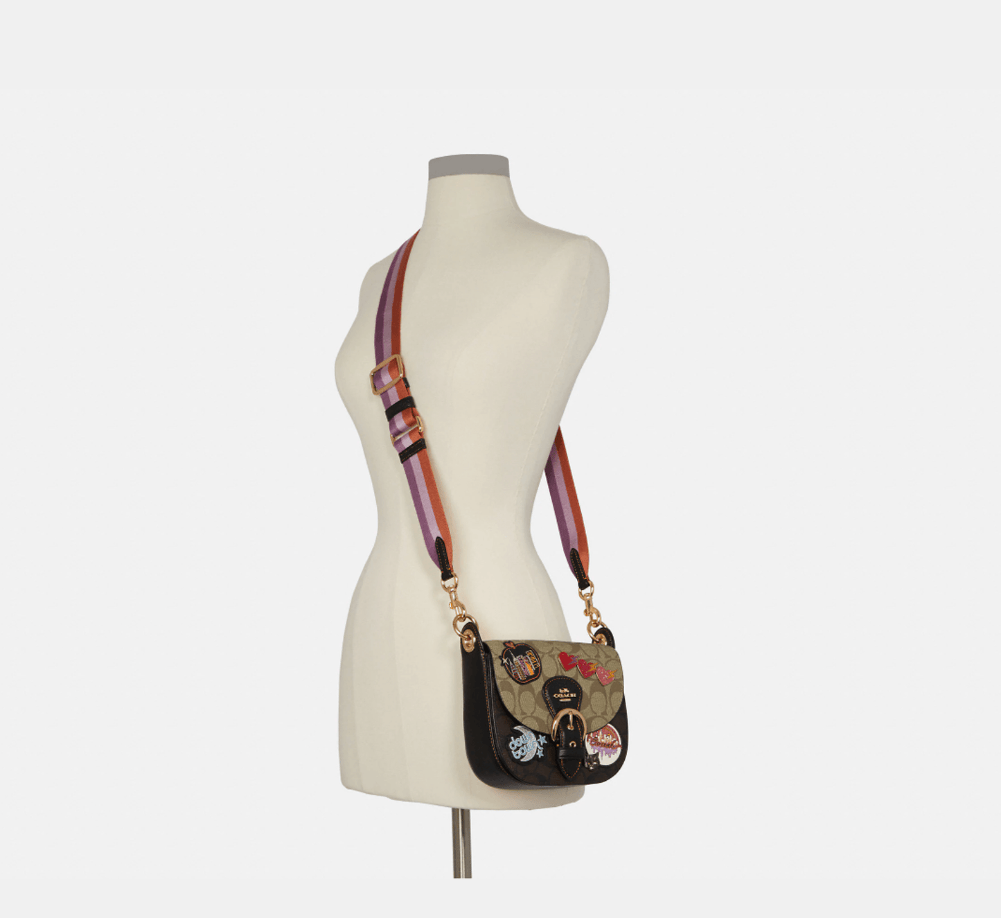 Coach Kleo Shoulder Bag 17 In Colorblock Signature Canvas With Disco Patches