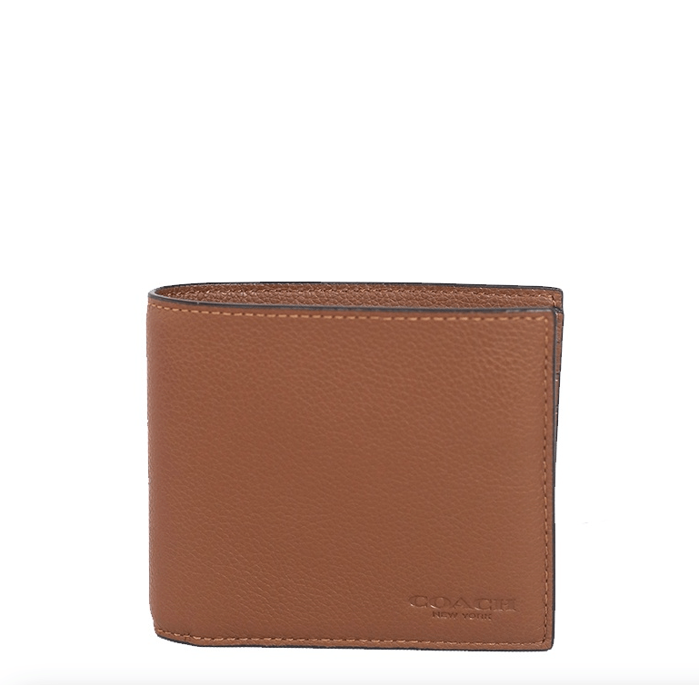 Coach Men Compact Id Wallet In Sport Calf Leather (Dark Saddle)