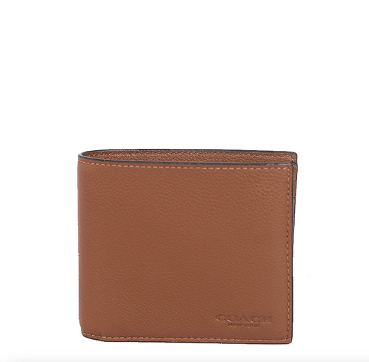 Coach Men Compact Id Wallet In Sport Calf Leather (Dark Saddle)