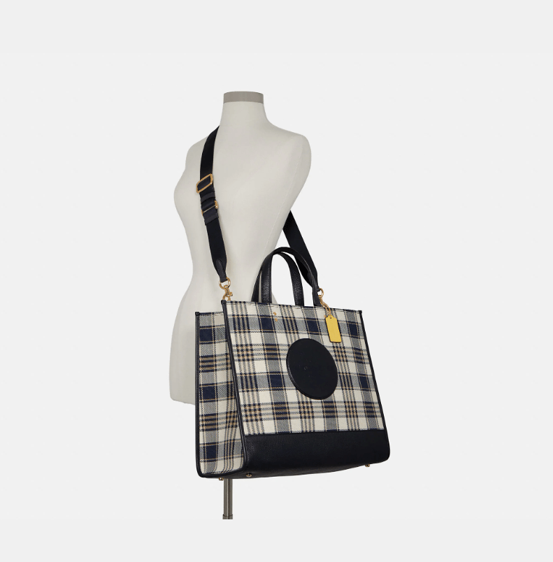 Coach Dempsey Tote 40 With Garden Plaid Print And Coach Patch