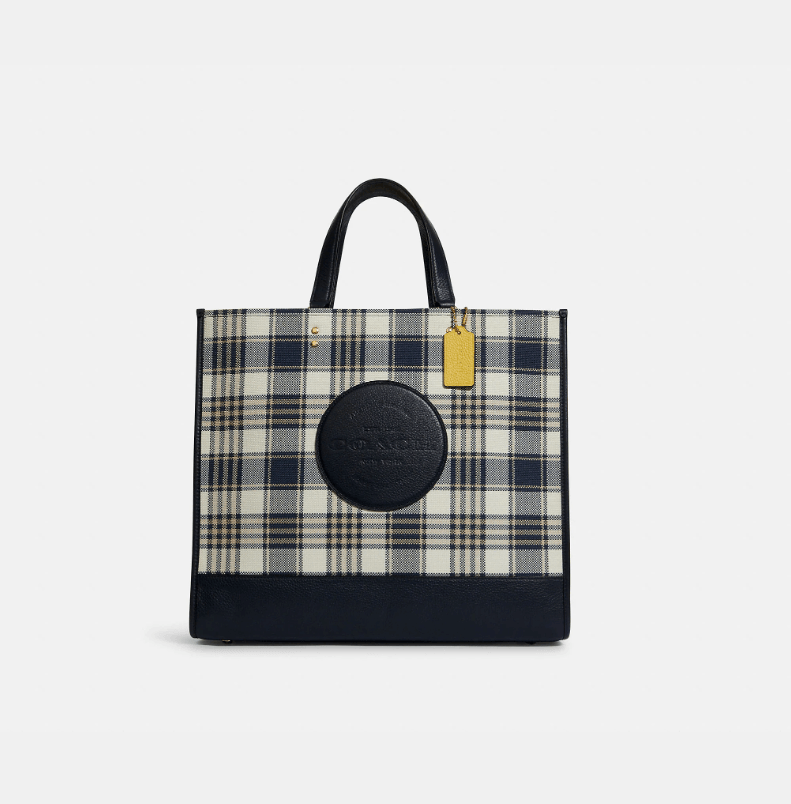 Coach Dempsey Tote 40 With Garden Plaid Print And Coach Patch