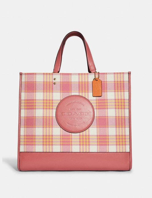 Coach Dempsey Tote 40 With Garden Plaid Print And Coach Patch