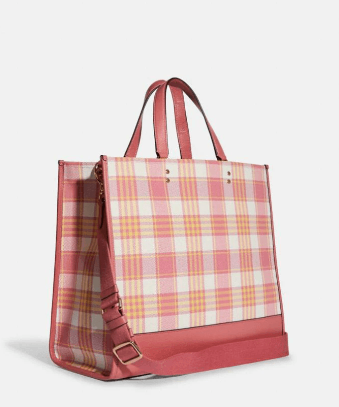 Coach Dempsey Tote 40 With Garden Plaid Print And Coach Patch
