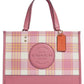 Coach Dempsey Tote 22 With Garden Plaid Print And Coach Patch