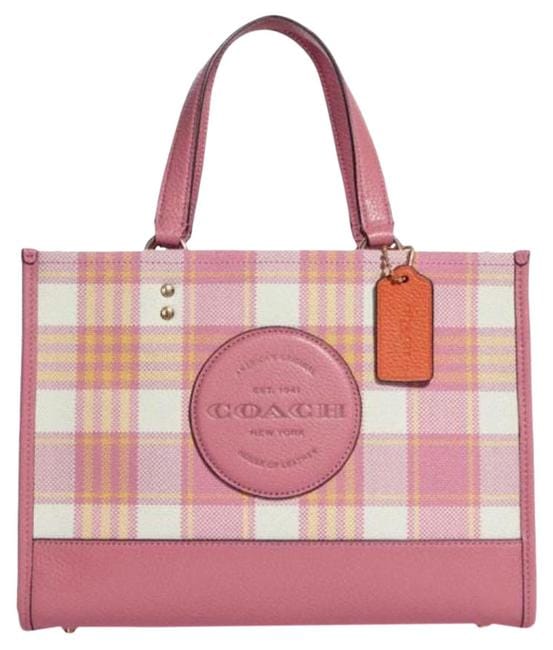 Coach Dempsey Tote 22 With Garden Plaid Print And Coach Patch