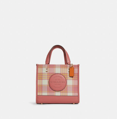 Coach Dempsey Tote 22 With Garden Plaid Print And Coach Patch