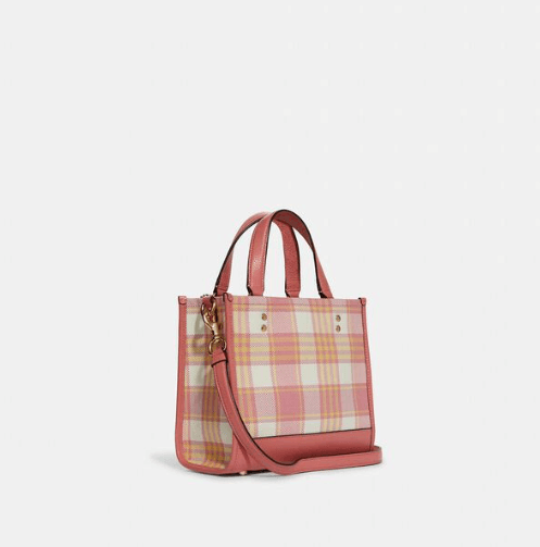 Coach Dempsey Tote 22 With Garden Plaid Print And Coach Patch