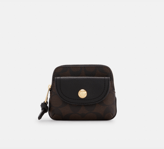 Coach Pennie Card Case In Signature Canvas (Gold/Brown Black)