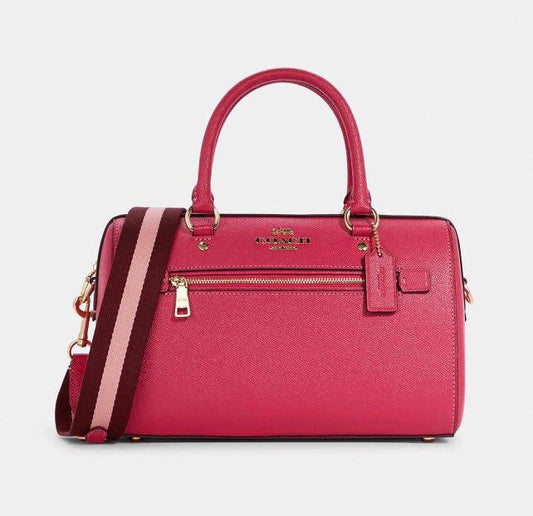 Coach Rowan Medium Bold Pink Leather Webb Strap