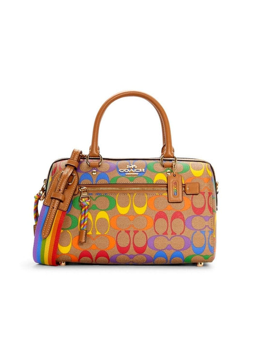 Coach Rowan Satchel In Rainbow Signature Canvas
