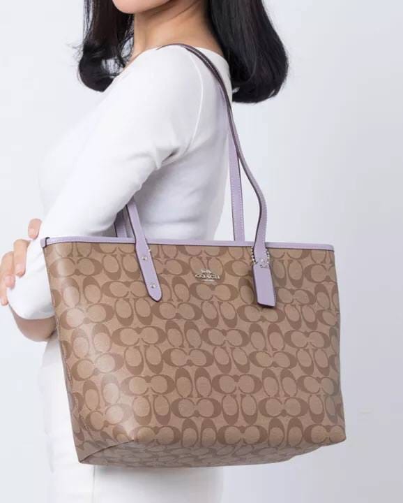 Coach Sig City Zip Tote Bag (SV/Khaki/Lilac)