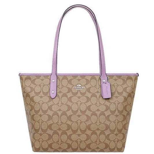 Coach Sig City Zip Tote Bag (SV/Khaki/Lilac)