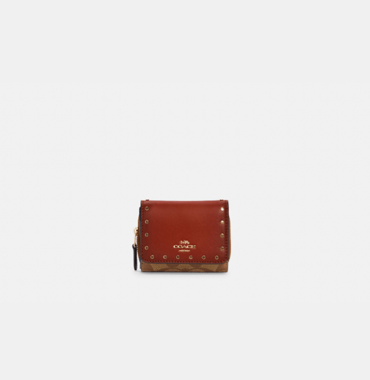Coach Small Trifold Wallet In Colorblock Signature Canvas With Rivets