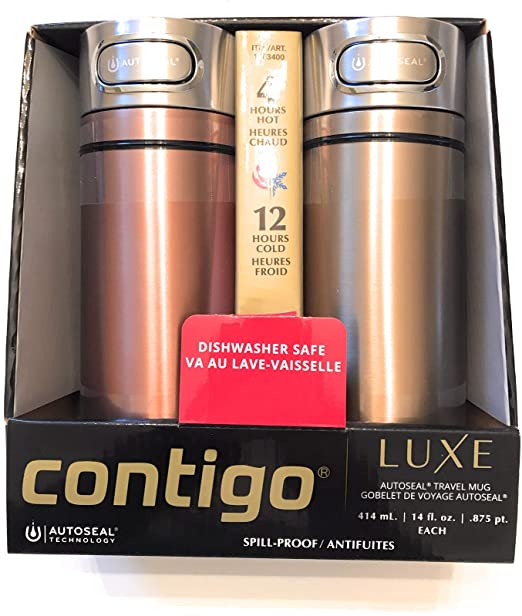 Contigo Luxe Autoseal Spill-Proof Travel Mugs, White Zinc & Chardonnay 2 Pack