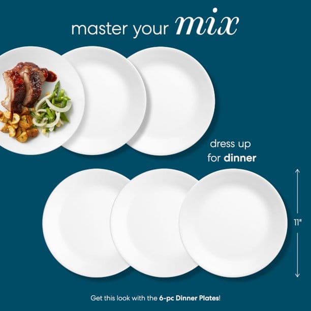 Corelle® Classic Winter Frost White, 6 Piece, Dinner Plate Set