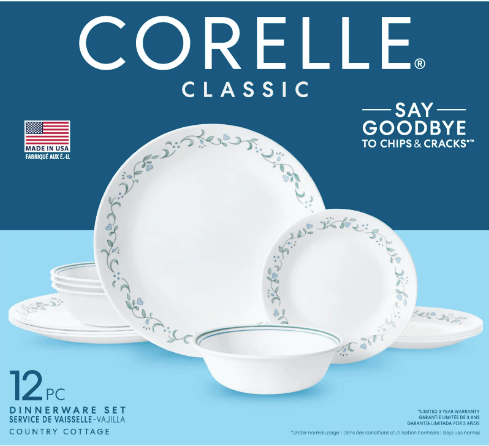 Corelle® Country Cottage, White and Blue, 12 Piece, Dinnerware Set