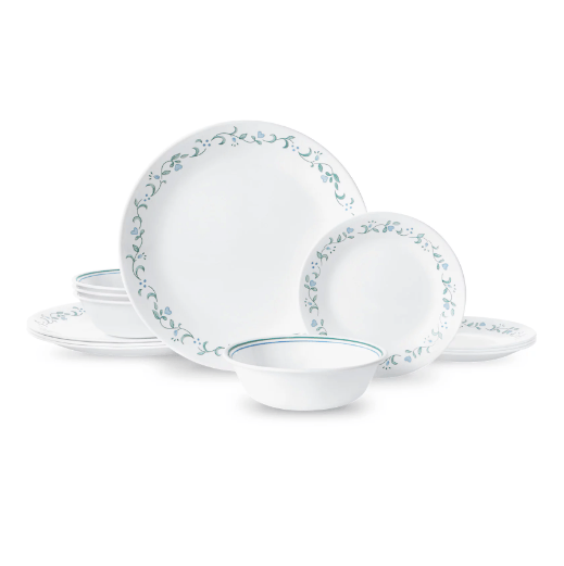 Corelle® Country Cottage, White and Blue, 12 Piece, Dinnerware Set